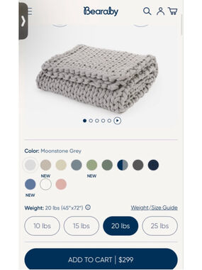 New Bearaby Moonstone Grey Cotton Napper Weighted Blanket 20 lbs